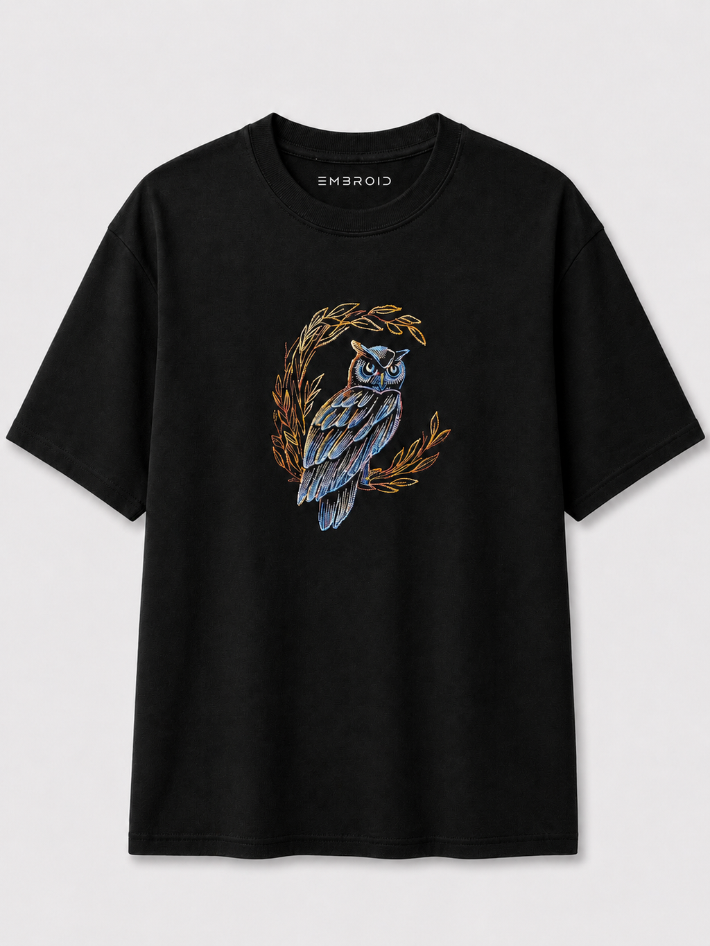 EMBROID Owl Embroidered Oversized T-Shirt – Black