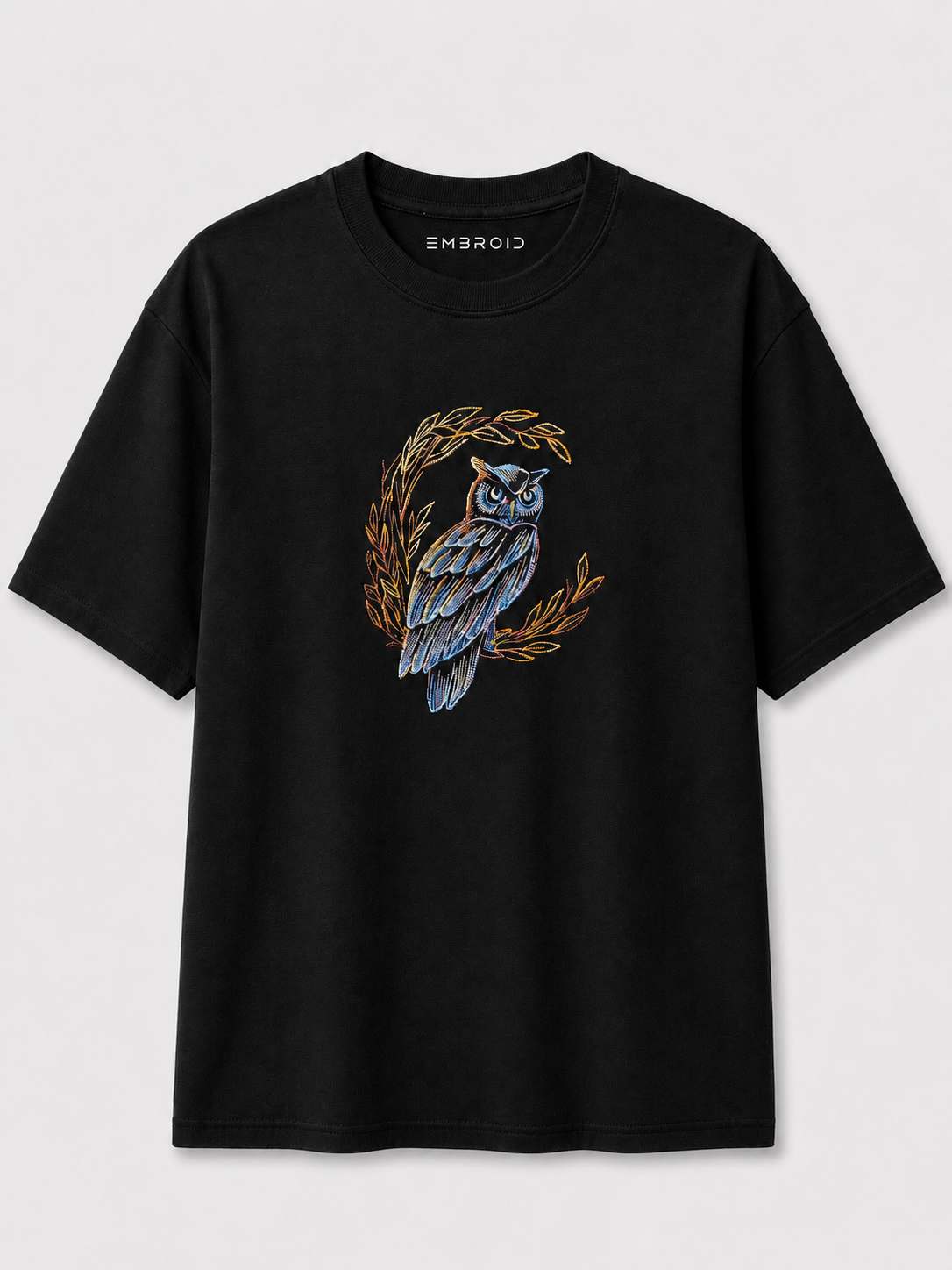 EMBROID Owl Embroidered Oversized T-Shirt – Black