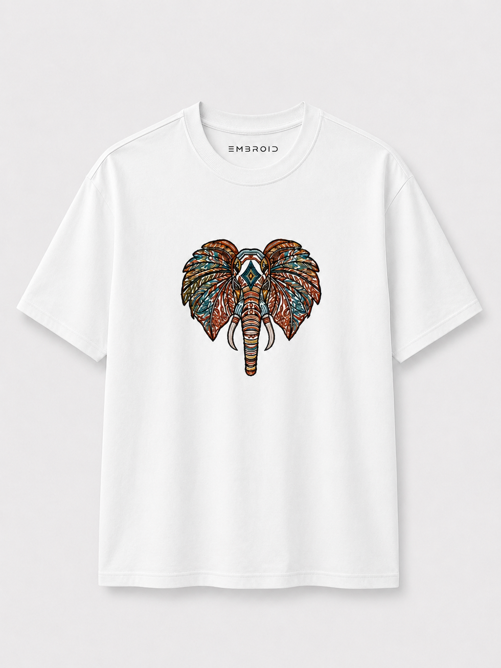EMBROID Elephant Embroidered Oversized T-Shirt – White
