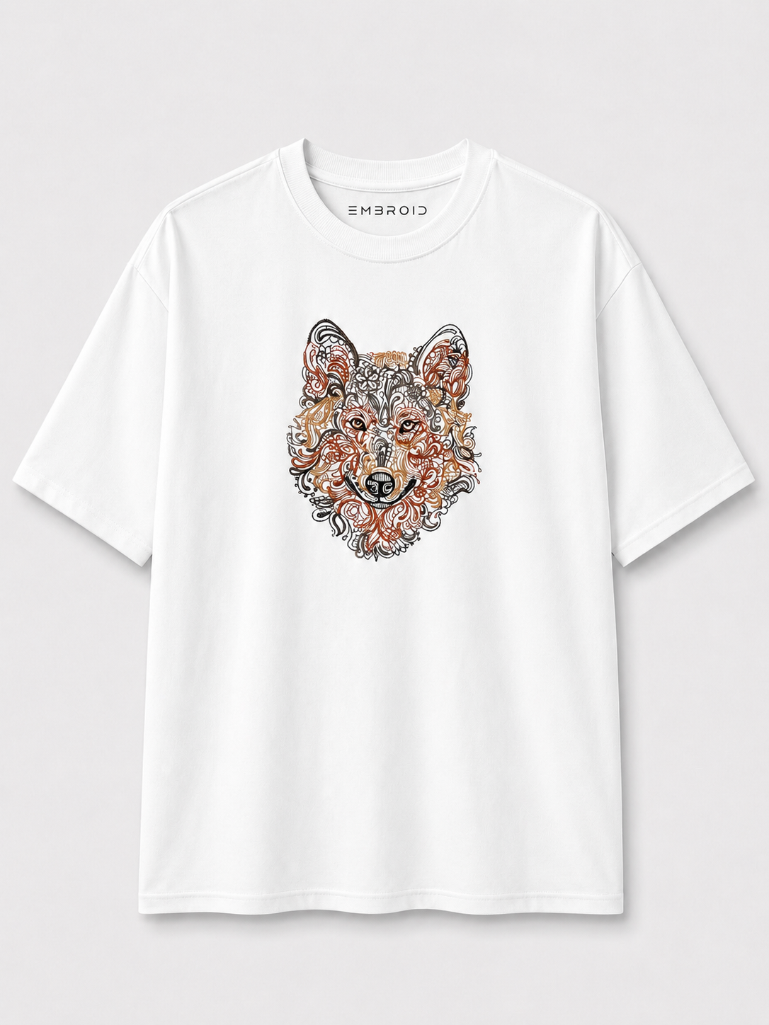 EMBROID Wolf Embroidered Oversized T-Shirt – White