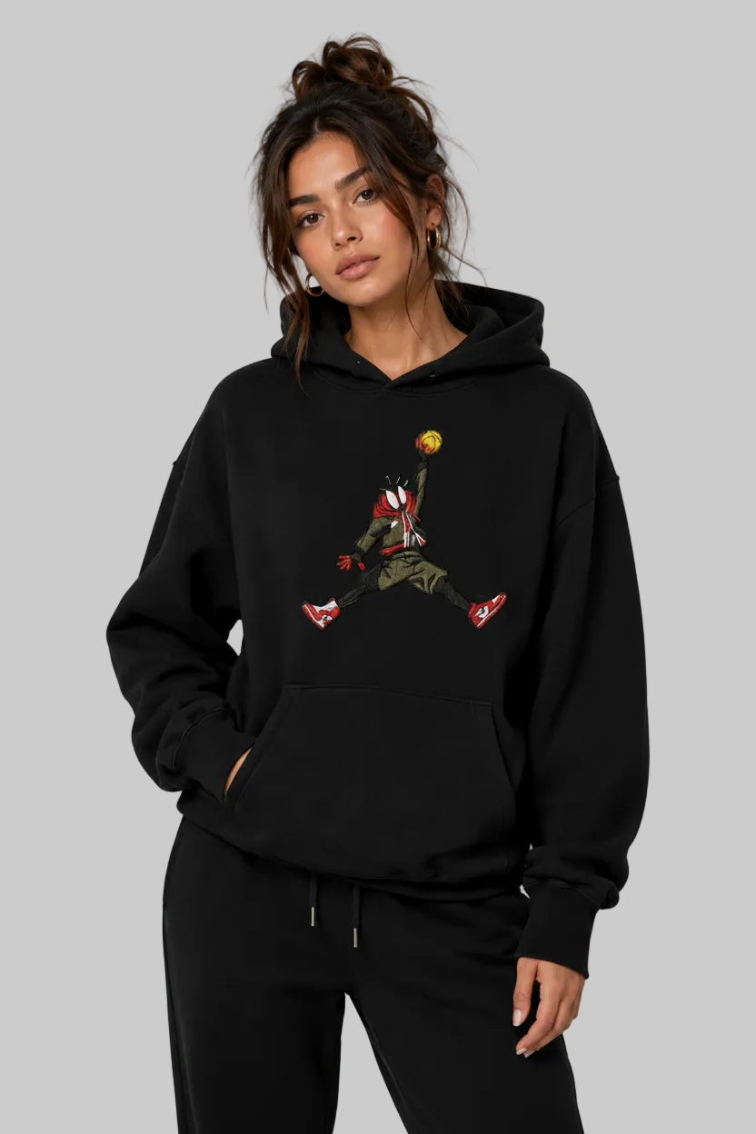 EMBROID Luffy Jumpman Embroidered Oversized Hoodie – Black