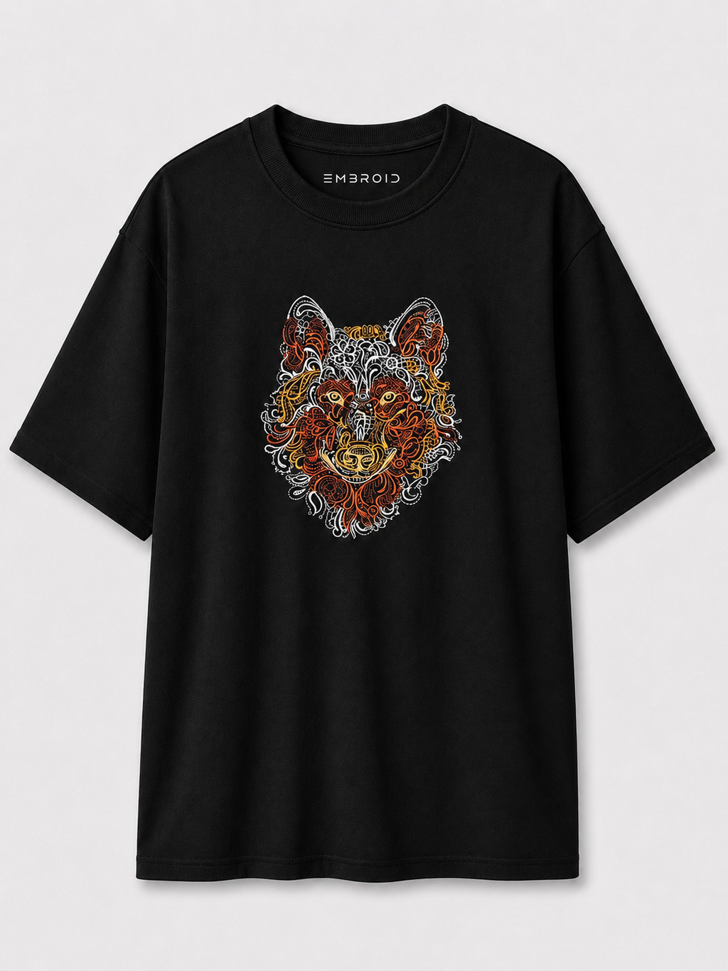 EMBROID Wolf Embroidered Oversized T-Shirt – Black