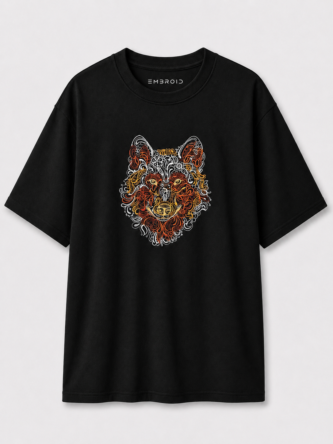 EMBROID Wolf Embroidered Oversized T-Shirt – Black