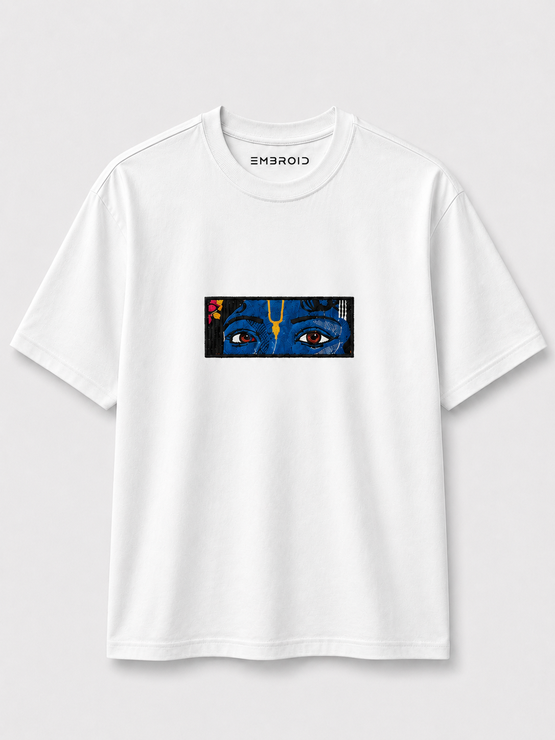 EMBROID Krishna Eyes Embroidered Oversized T-Shirt – White
