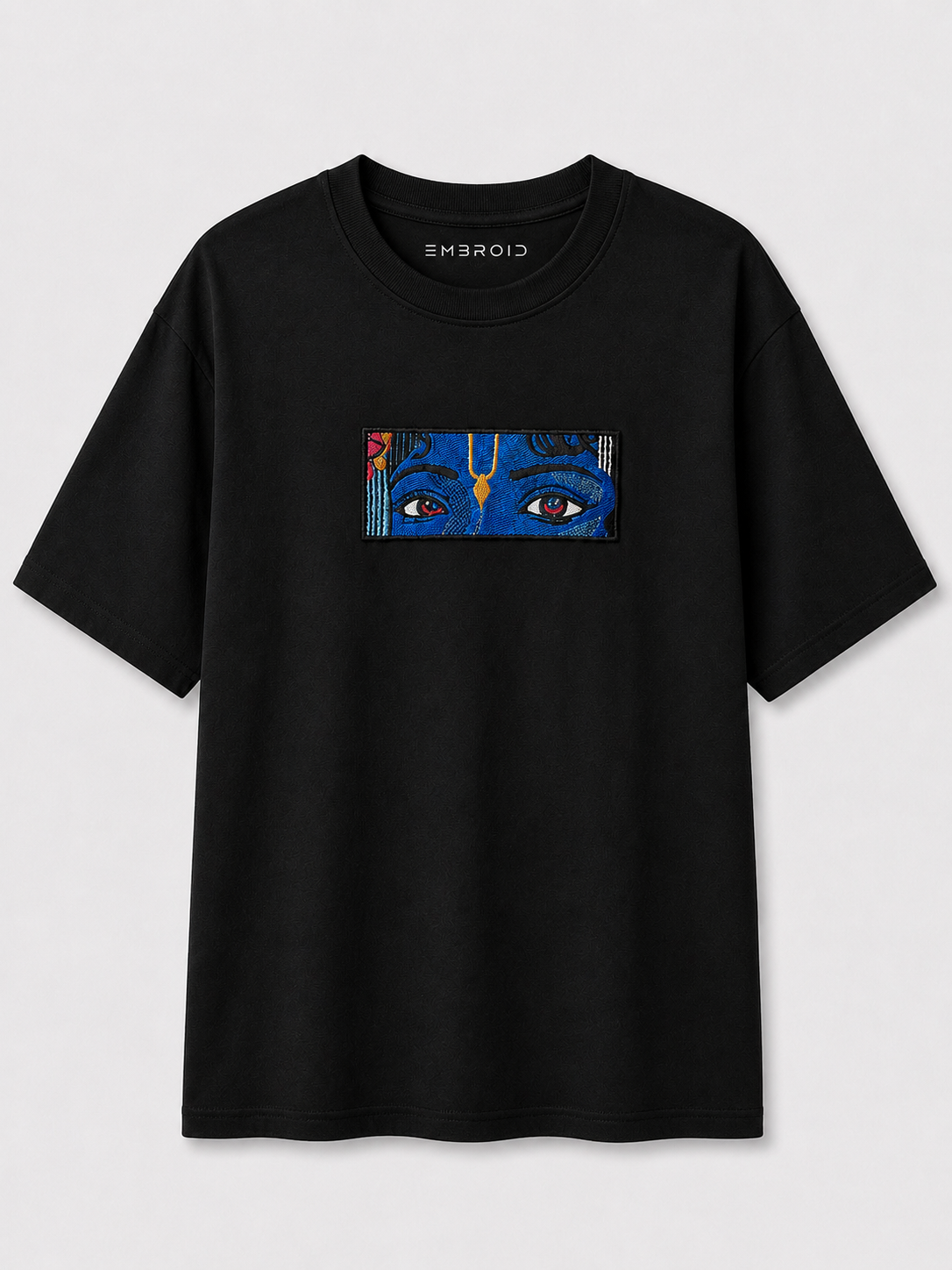 EMBROID Krishna Eyes Embroidered Oversized T-Shirt – Black