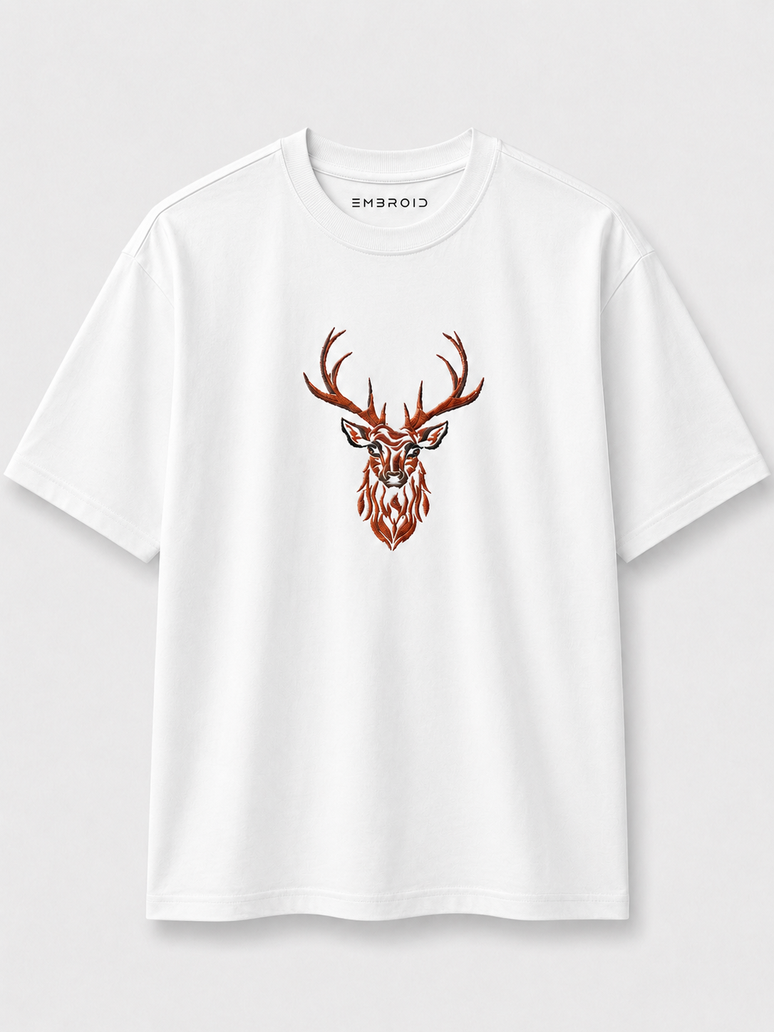 EMBROID Stag Embroidered Oversized T-Shirt – White