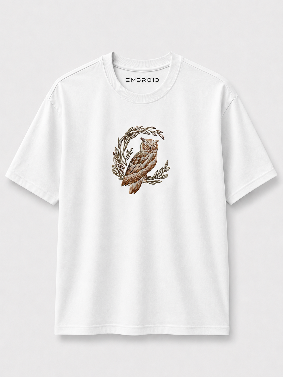 EMBROID Owl Embroidered Oversized T-Shirt – White
