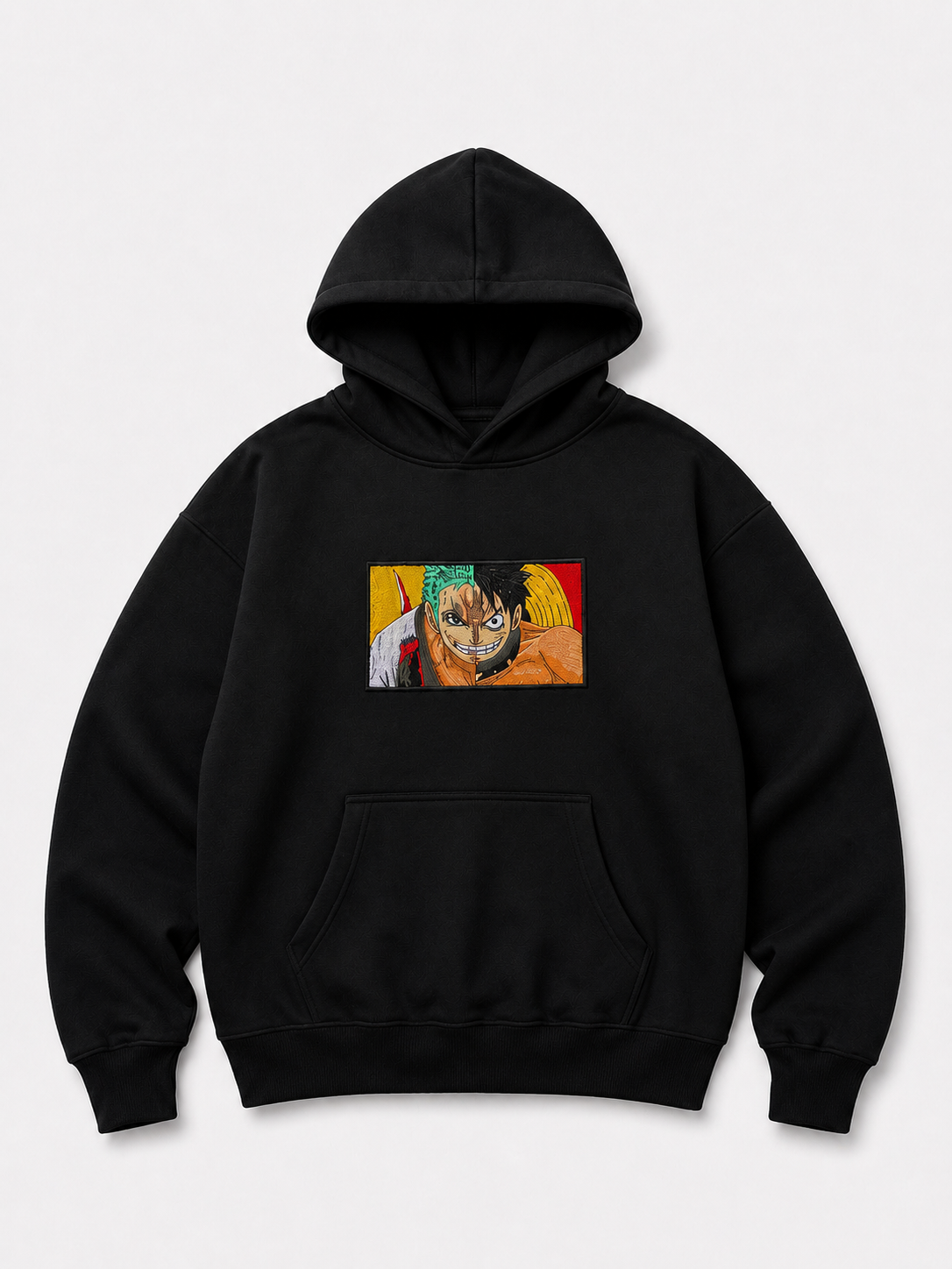 EMBROID Zoro x Luffy Embroidered Patch Oversized Hoodie – Black