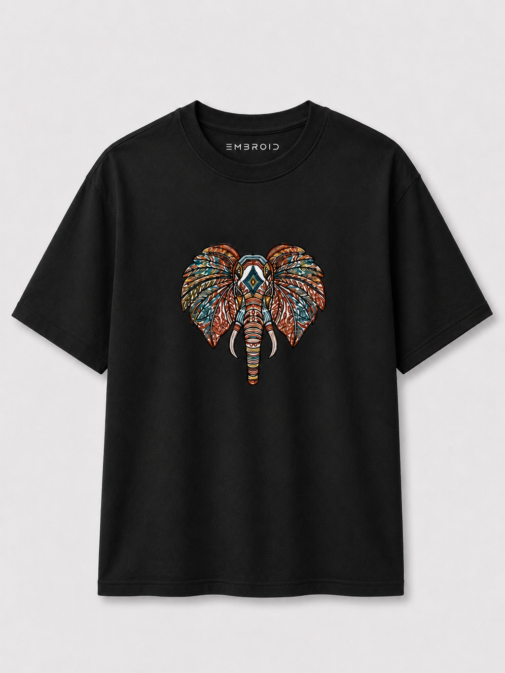 EMBROID Elephant Embroidered Oversized T-Shirt – Black