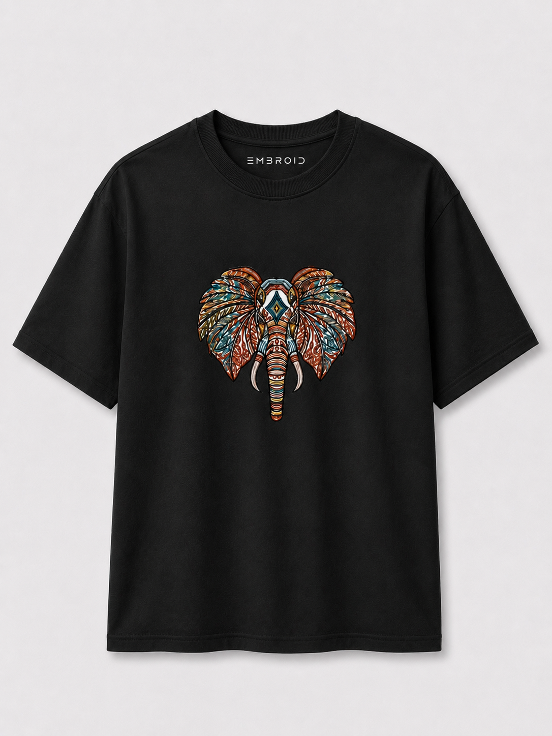 EMBROID Elephant Embroidered Oversized T-Shirt – Black