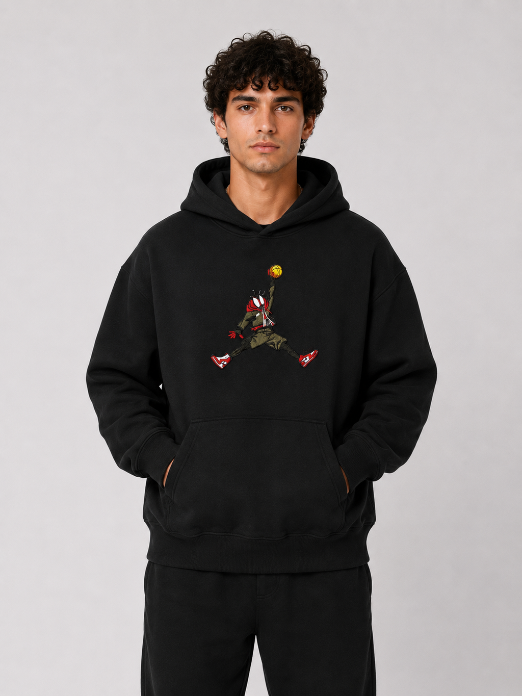 EMBROID Luffy Jumpman Embroidered Oversized Hoodie – Black