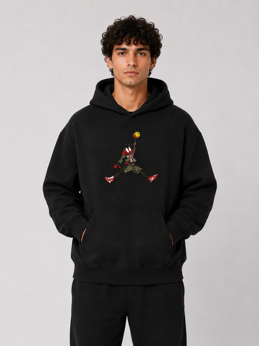EMBROID Luffy Jumpman Embroidered Oversized Hoodie – Black
