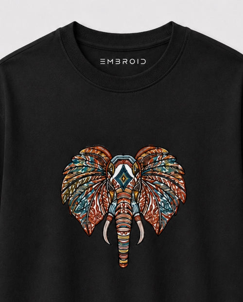 EMBROID Elephant Embroidered Oversized T-Shirt – Black