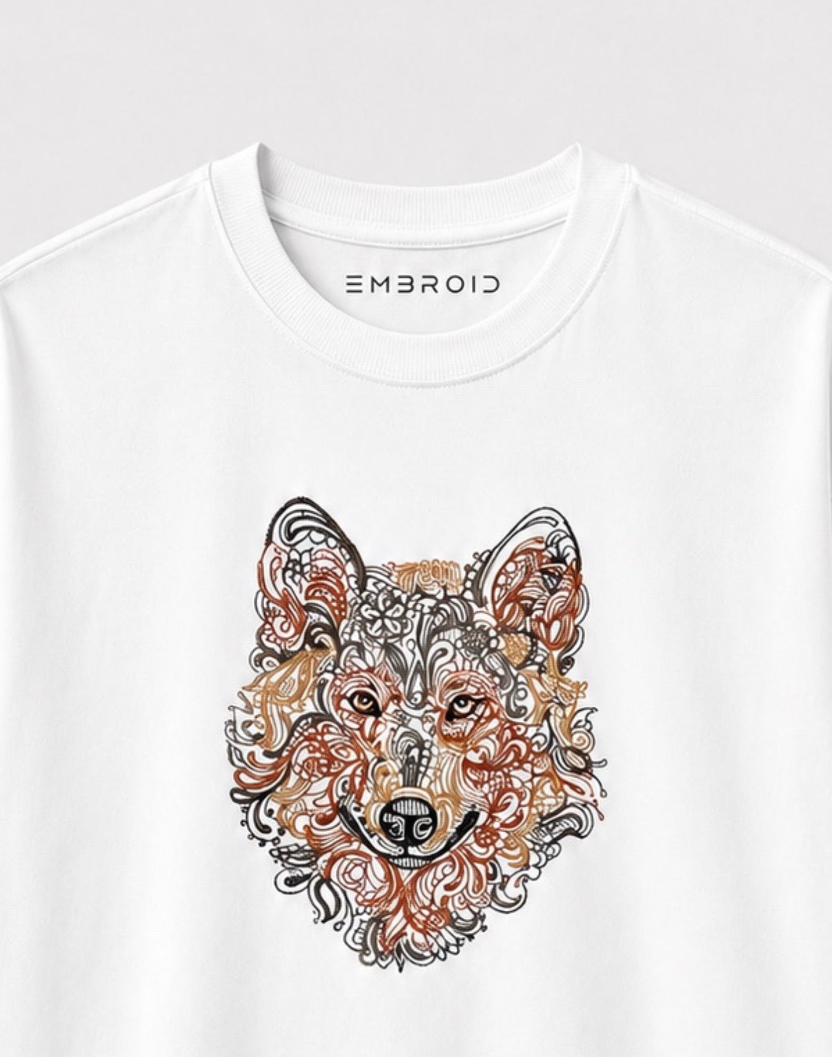 EMBROID Wolf Embroidered Oversized T-Shirt – White