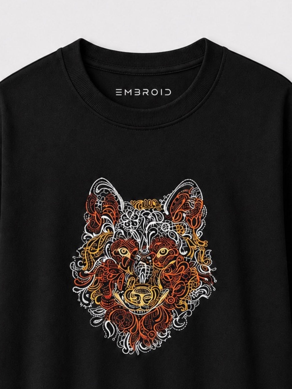 EMBROID Wolf Embroidered Oversized T-Shirt – Black