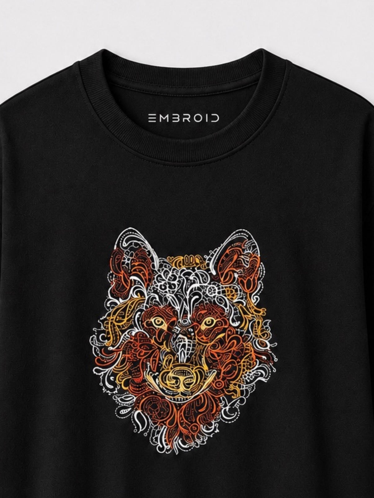 EMBROID Wolf Embroidered Oversized T-Shirt – Black