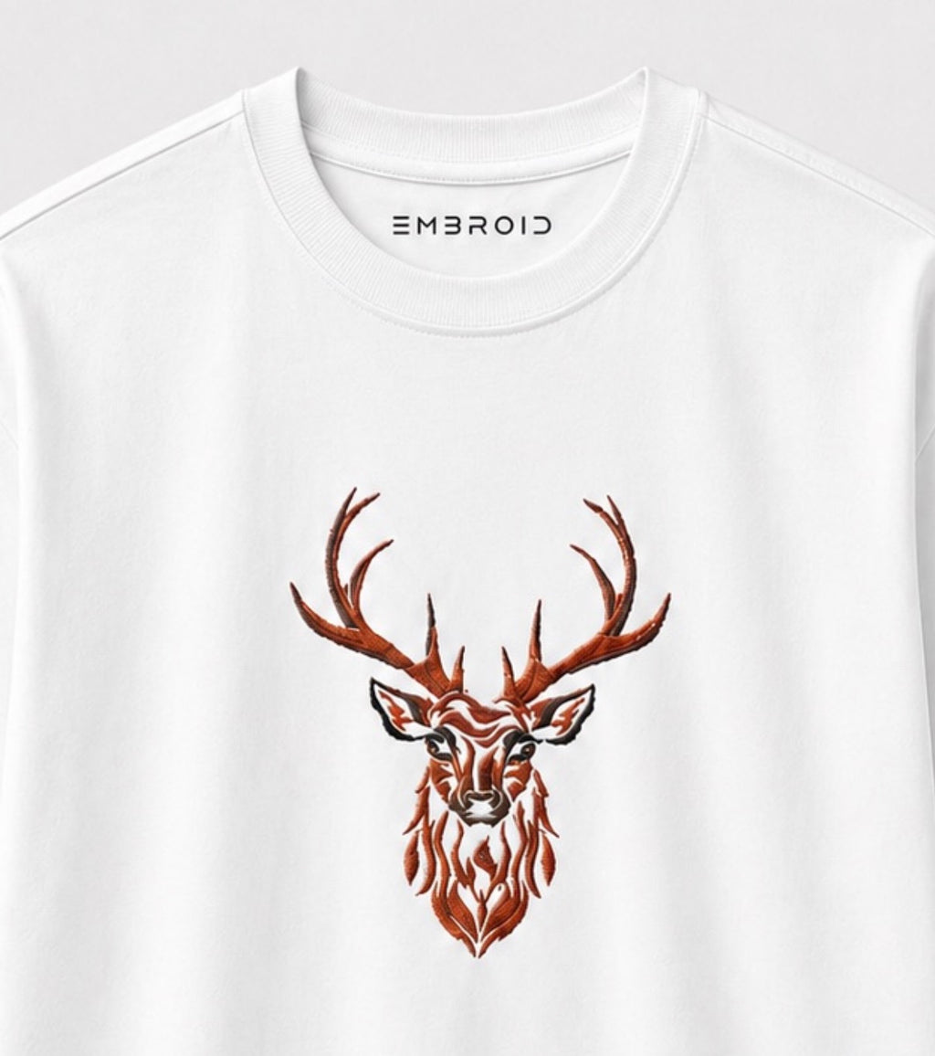 EMBROID Stag Embroidered Oversized T-Shirt – White