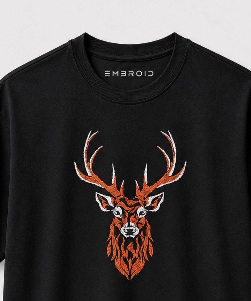 EMBROID Stag Embroidered Oversized T-Shirt – Black