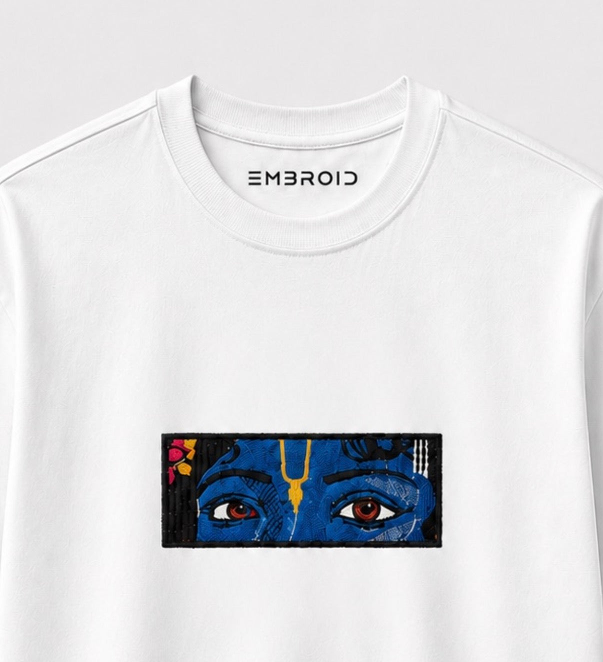 EMBROID Krishna Eyes Embroidered Oversized T-Shirt – White