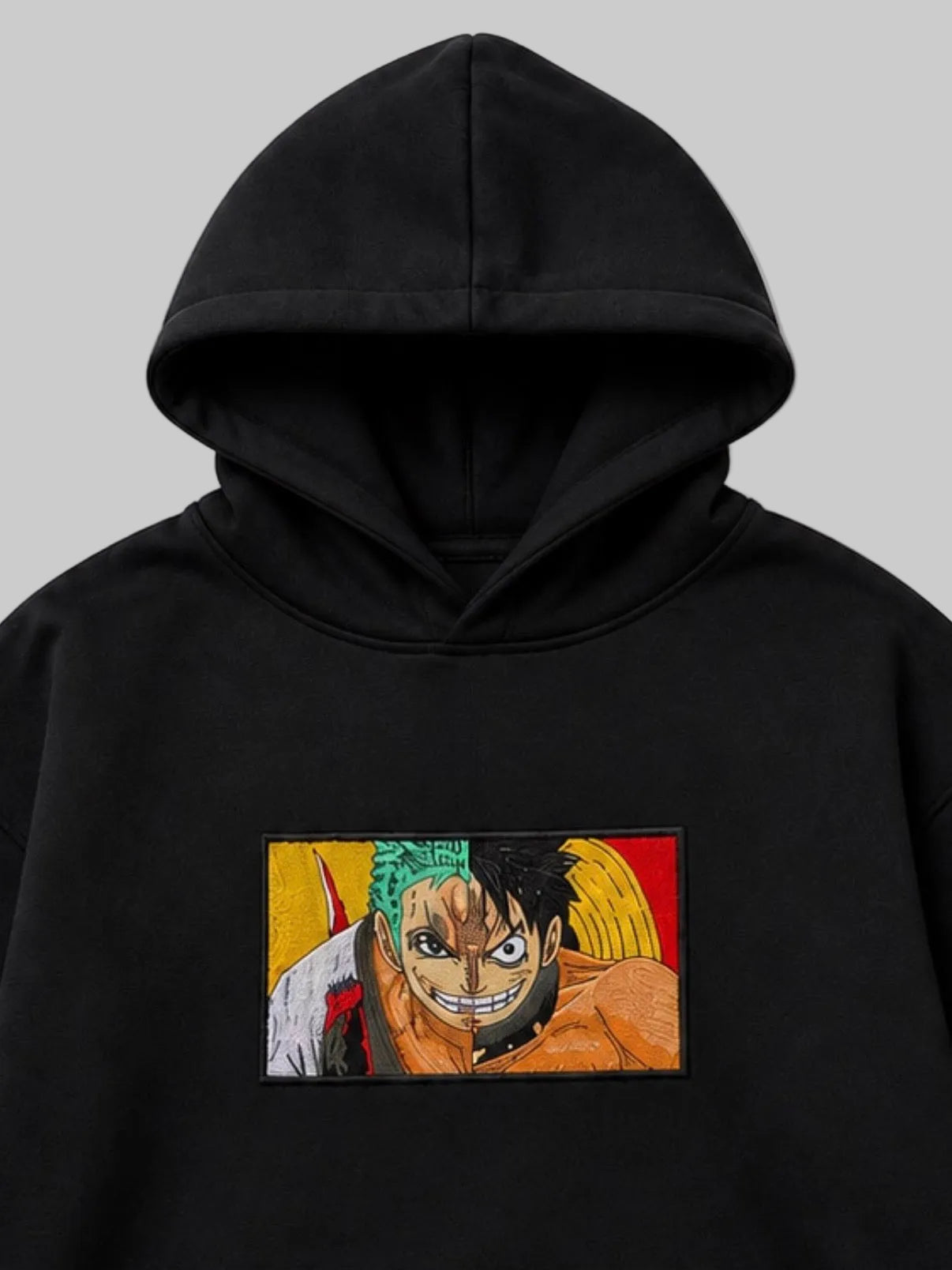 EMBROID Zoro x Luffy Embroidered Patch Oversized Hoodie – Black