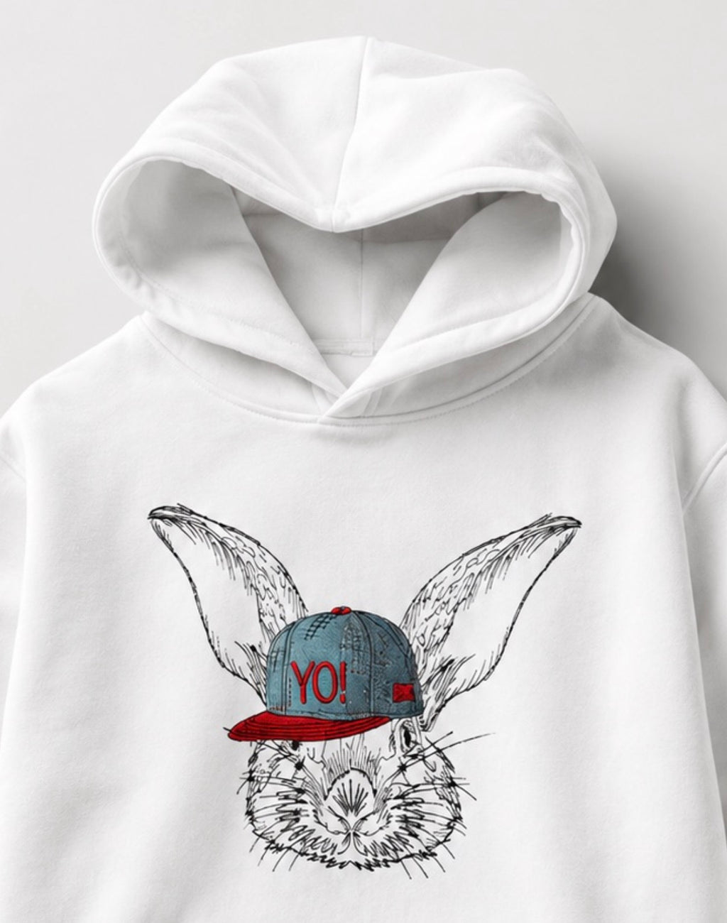 EMBROID YO! Rabbit Embroidered Oversized Hoodie – White