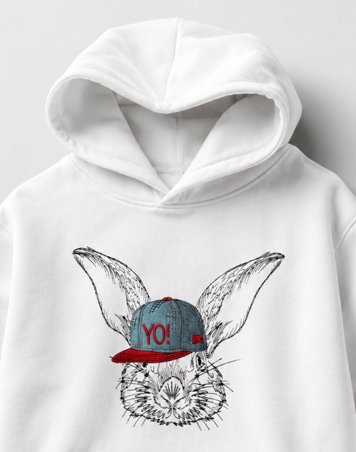 EMBROID YO! Rabbit Embroidered Oversized Hoodie – White